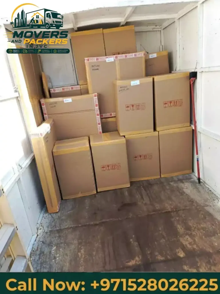 Household items arranged inside storage space